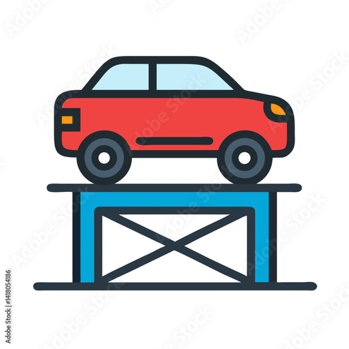 Car on Lift Icon Representing Auto Maintenance and Vehicle Repair Service