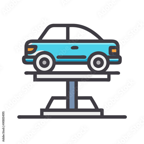 Car on Lift Icon Representing Auto Maintenance and Vehicle Repair Service