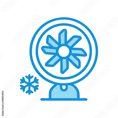 Cooling Fan with Snowflake Icon Representing Cold Air Flow and Temperature Control