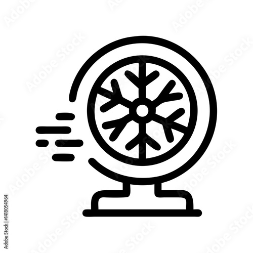 Cooling Fan with Snowflake Icon Representing Cold Air Flow and Temperature Control