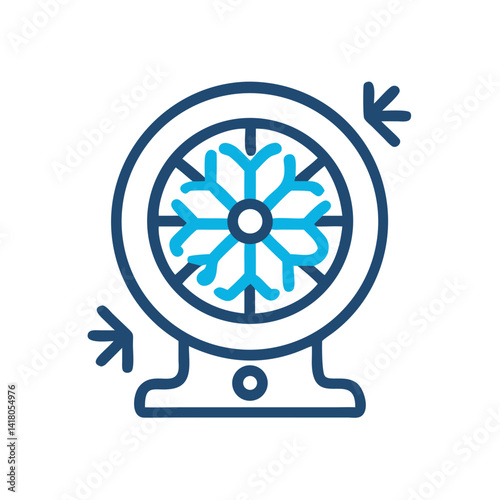 Cooling Fan with Snowflake Icon Representing Cold Air Flow and Temperature Control