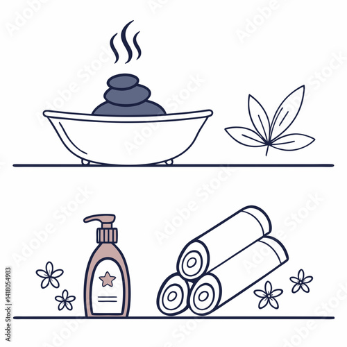 Relaxation Lifestyle Icons Massage Stone Flower  