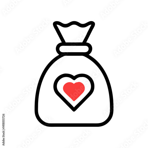 Donation Bag with Heart Symbol Icon Representing Charitable Giving and Support