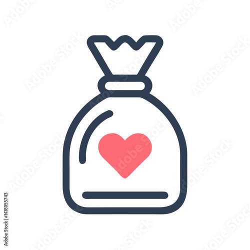 Donation Bag with Heart Symbol Icon Representing Charitable Giving and Support