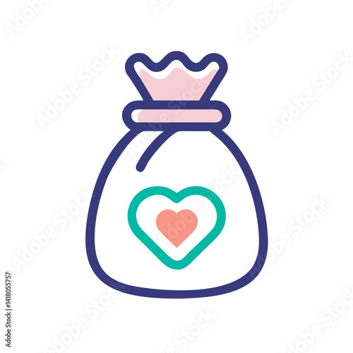 Donation Bag with Heart Symbol Icon Representing Charitable Giving and Support