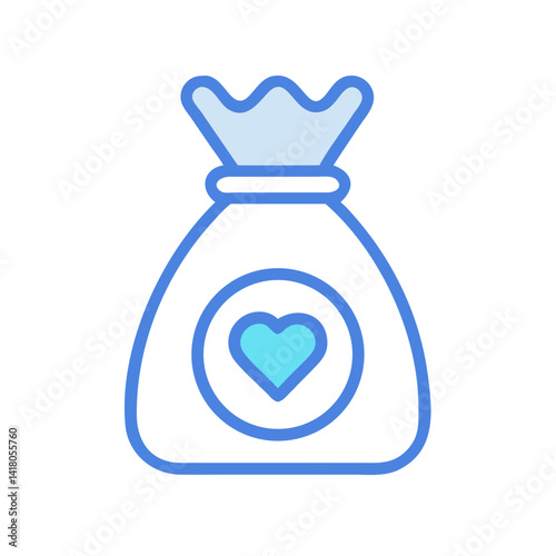Donation Bag with Heart Symbol Icon Representing Charitable Giving and Support
