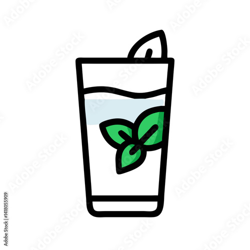 Drink with Mint Leaf Icon Representing Herbal Beverage and Refreshing Natural Drink