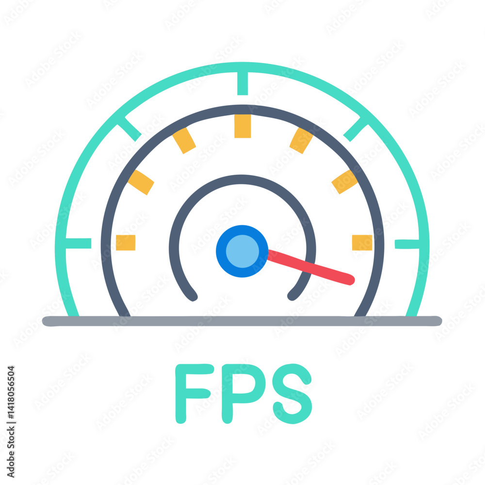 FPS Gauge Icon Representing Frame Rate Performance and Gaming Graphics Quality FPS Gauge Icon Representing Frame Rate Performance and Gaming Graphics Quality