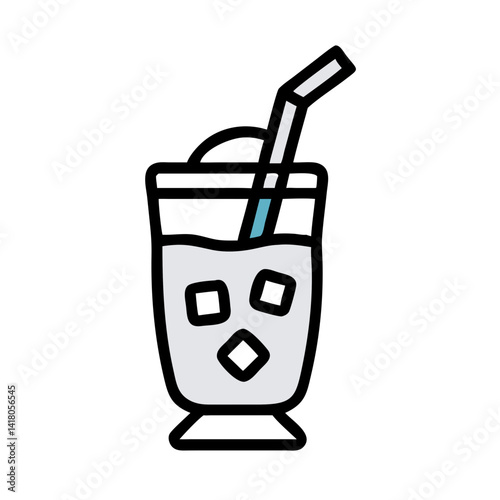 Frosty Drink with Straw Icon Representing Iced Beverage and Refreshing Cold Drink