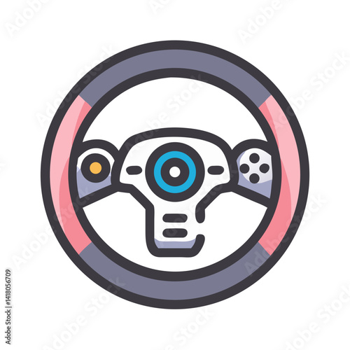 Gaming Steering Wheel Icon Representing Racing Controls and Virtual Driving Experience