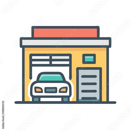 Garage Building Icon Representing Service Station and Automotive Repair Facility