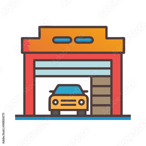 Garage Building Icon Representing Service Station and Automotive Repair Facility