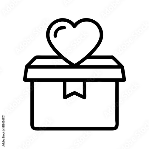 Gift Box with Heart Symbol Icon Representing Thoughtful Giving and Charitable Donation