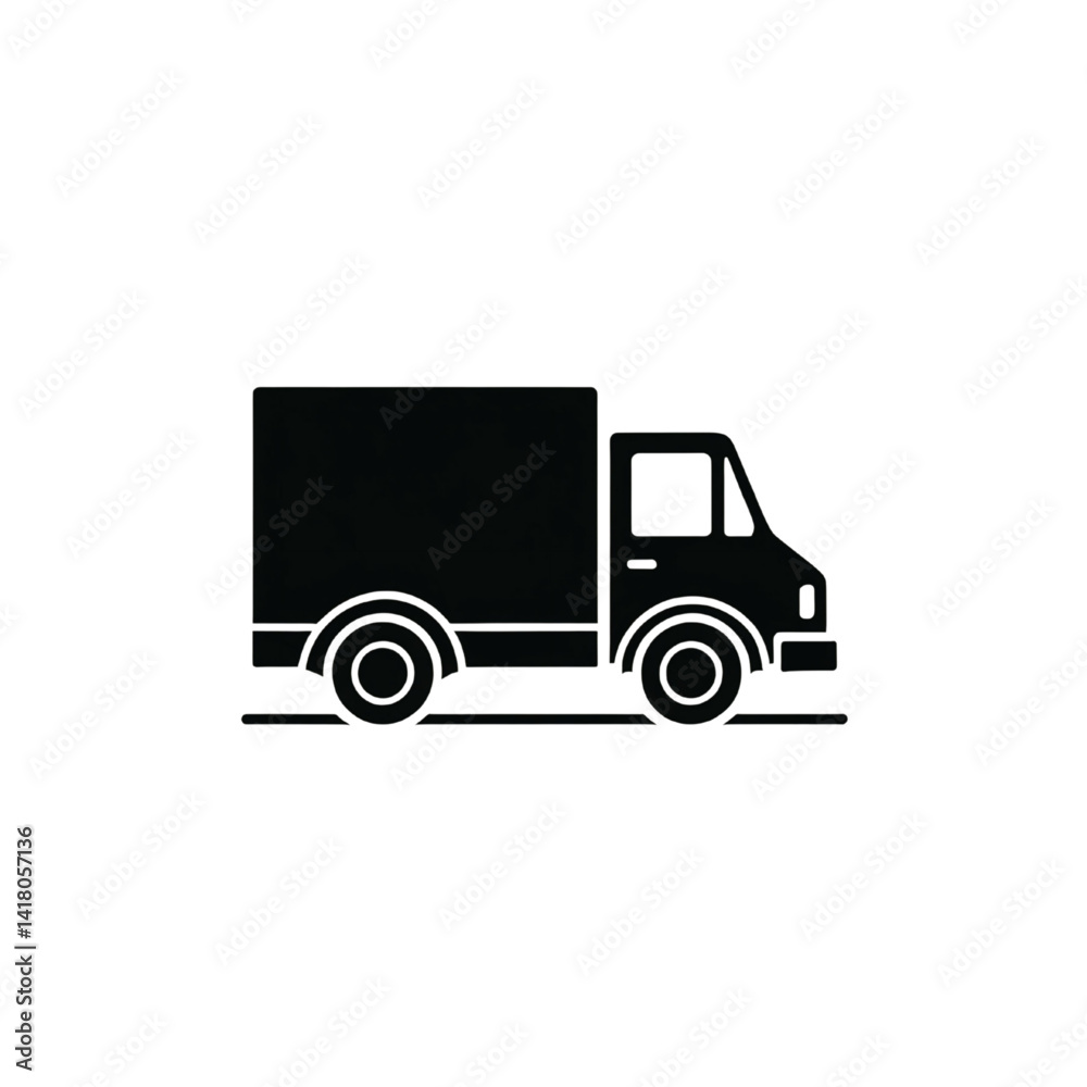 Black and White Delivery Truck Icon Illustration