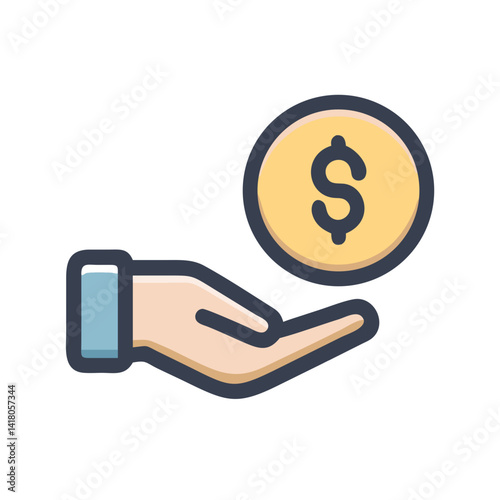 Hand Giving Coin Icon Representing Charitable Donation and Financial Generosity