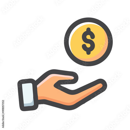 Hand Giving Coin Icon Representing Charitable Donation and Financial Generosity