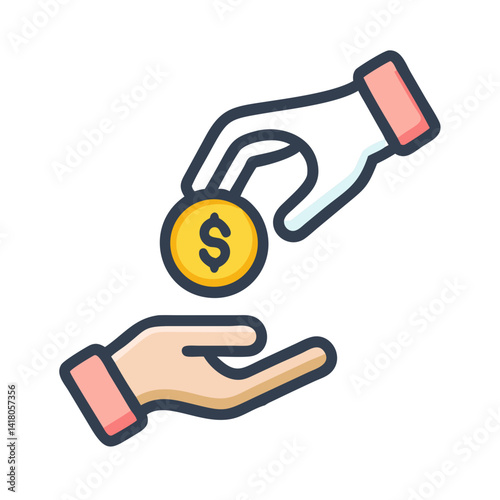 Hand Giving Coin Icon Representing Charitable Donation and Financial Generosity