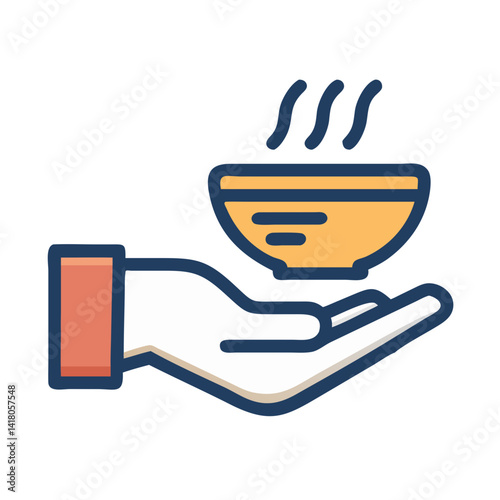 Hand Offering Bowl Icon Representing Food Donation and Hunger Relief Support
