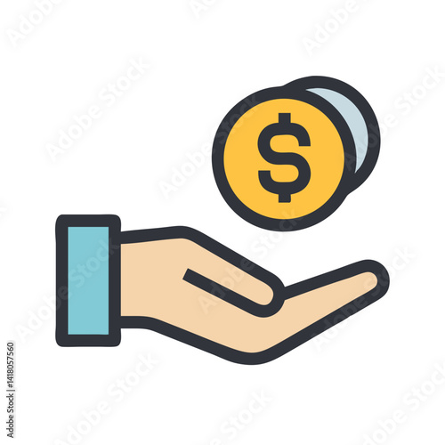 Hand Receiving Coin Icon Representing Donation and Financial Support