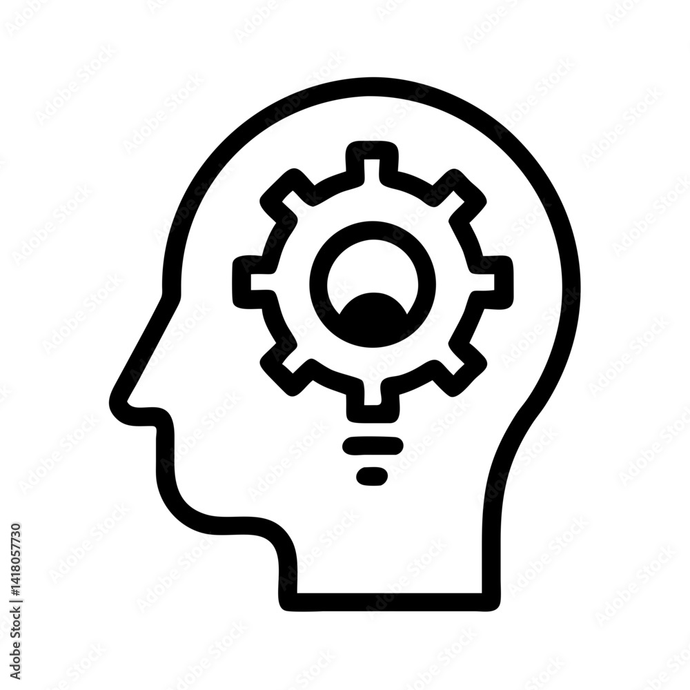 Head with Gear Icon Representing Idea Development and Cognitive Process Engineering Head with Gear Icon Representing Idea Development and Cognitive Process Engineering