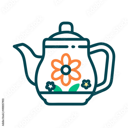 Herbal Tea Pot Icon Representing Flower Infused Beverage and Natural Wellness Drink