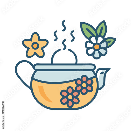 Herbal Tea Pot Icon Representing Flower Infused Beverage and Natural Wellness Drink