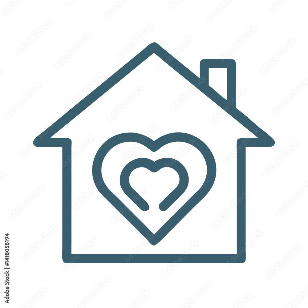 House with Heart Icon Representing Shelter Support and Compassionate Housing Assistance House with Heart Icon Representing Shelter Support and Compassionate Housing Assistance