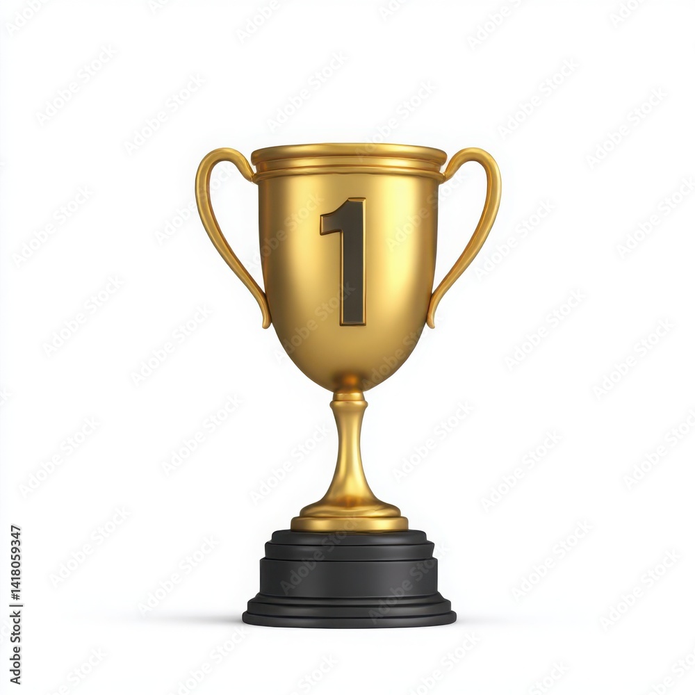 Golden trophy with number one isolated on white background Golden trophy with number one isolated on white background