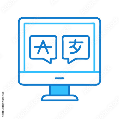 Monitor with Translator Icon Representing Online Language Translation and Digital Interpretation