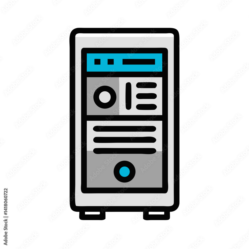 Fototapeta premium PC Tower with Components Icon Representing Computer Hardware and System Architecture