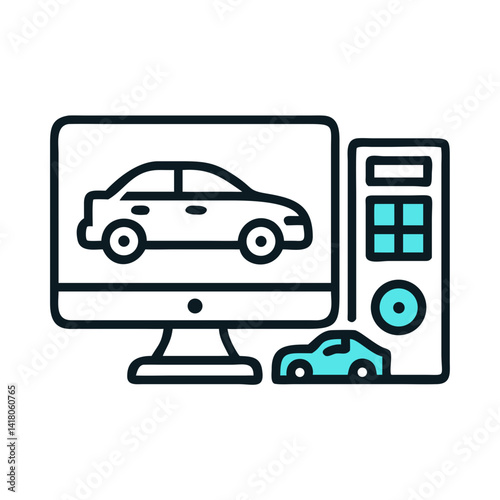 PC with Car Icon Representing Driving Simulation and Automotive Training Software