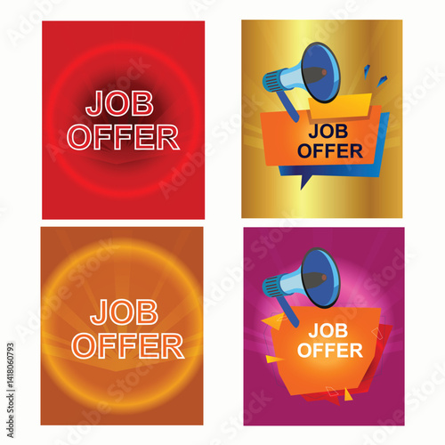 Best job vector stock illustration poster SET design. Hiring best professional candidate for a vacant job.