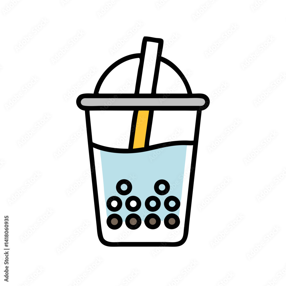 Plastic Cup with Pearls Icon Representing Cold Bubble Tea Beverage Plastic Cup with Pearls Icon Representing Cold Bubble Tea Beverage