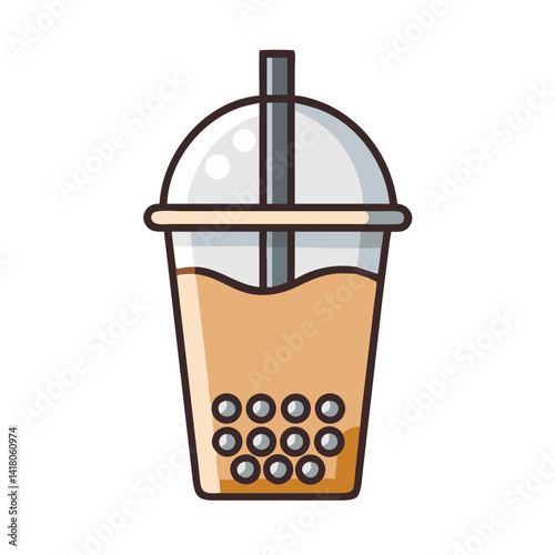 Plastic Cup with Pearls Icon Representing Cold Bubble Tea Beverage