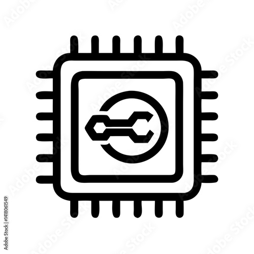 Processor with Wrench Icon Representing CPU Maintenance and System Hardware Repair