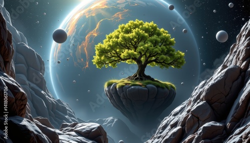 Obraz na płótnie Floating Tree in Space w salonie