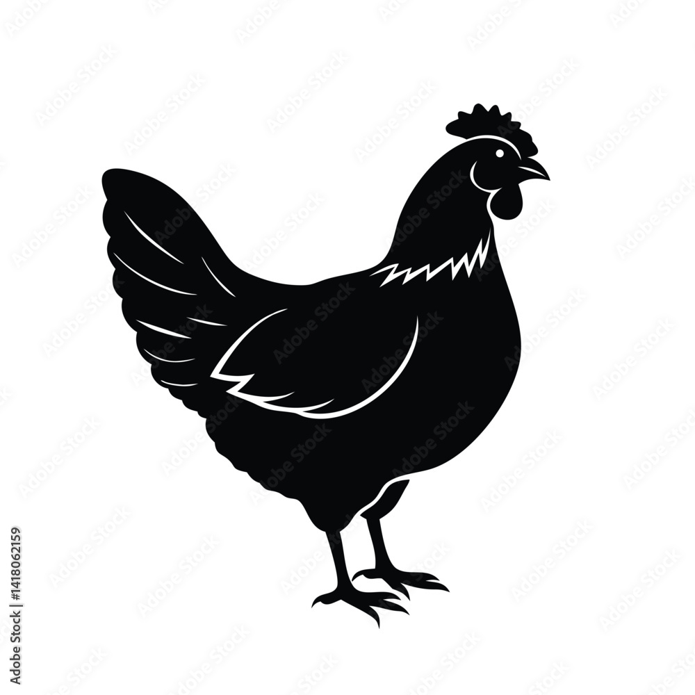 Fototapeta premium Black and White Stylized Chicken Silhouette – Bold Graphic Illustration