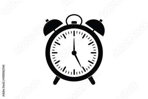 Silhouette art illustration of a classic alarm clock with bells on top.eps