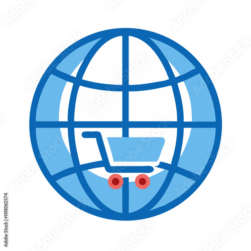 Shopping Cart on Globe Icon Representing Global E-Commerce and Worldwide Online Trade
