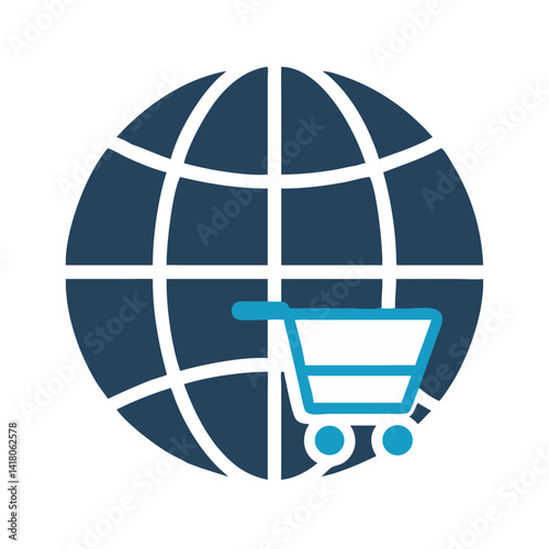 Shopping Cart on Globe Icon Representing Global E-Commerce and Worldwide Online Trade