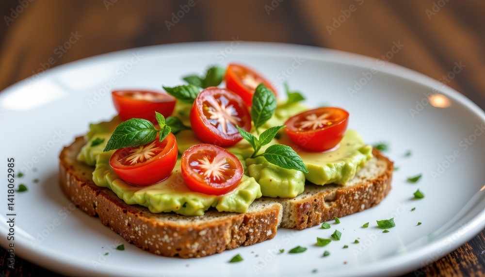 Avocado toast with cherry tomatoes and basil Avocado toast with cherry tomatoes and basil