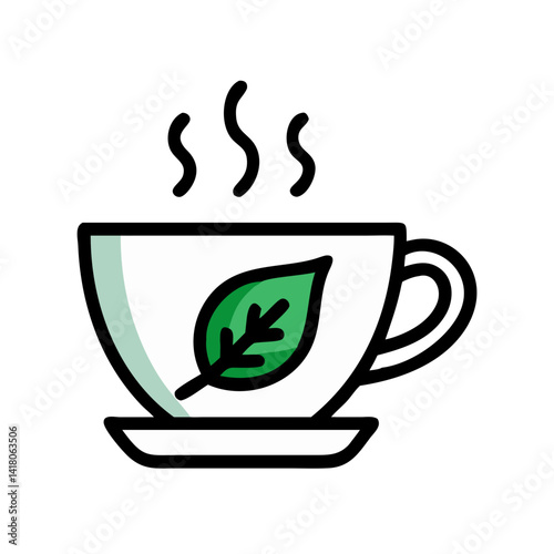 Tea Cup with Leaf Icon Representing Organic Tea and Natural Herbal Beverage
