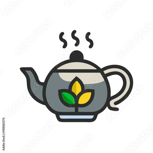 Teapot with Steam Icon Representing Traditional Tea Serving and Hot Beverage Culture