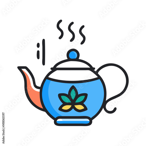 Teapot with Steam Icon Representing Traditional Tea Serving and Hot Beverage Culture