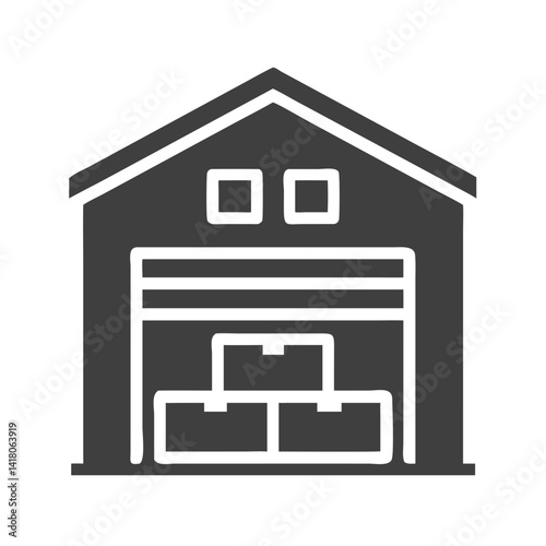 Warehouse Building Icon Representing Inventory Storage and Logistics Facility