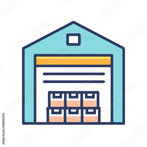 Warehouse Building Icon Representing Inventory Storage and Logistics Facility