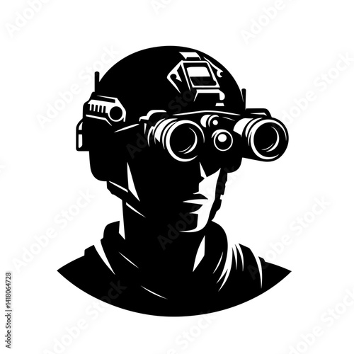 Soldier wearing night vision goggles in silhouette style  