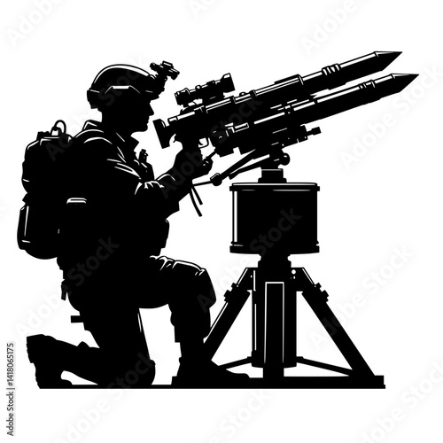 Soldier operating missile launcher in tactical stance  
