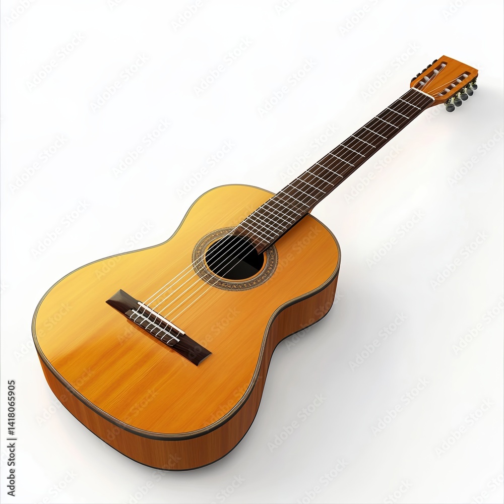 Fototapeta premium Acoustic classical guitar closeup on white background