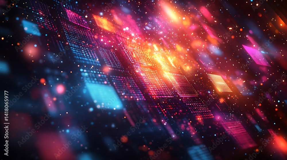 Fototapeta premium Dynamic digital network of glowing, vibrant circuit elements.